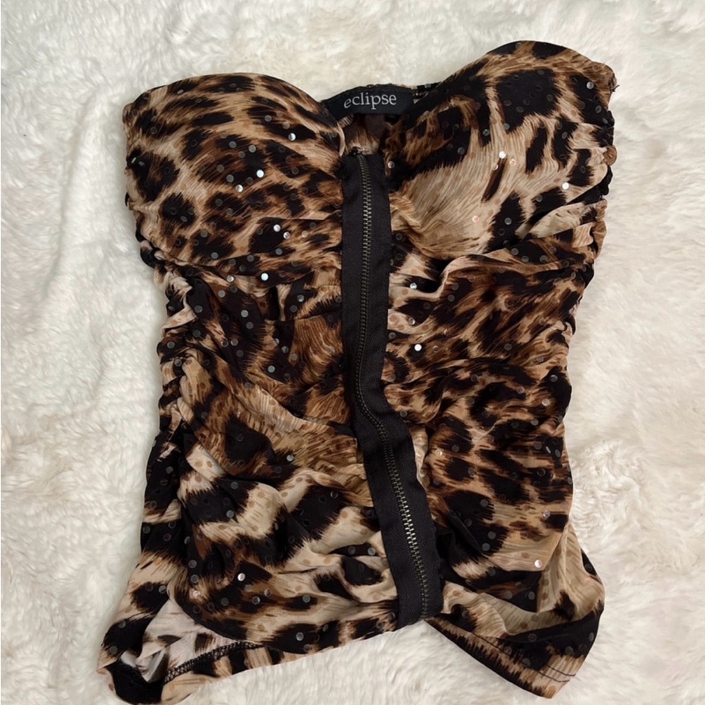 Eclipse Animal Print Strapless Top